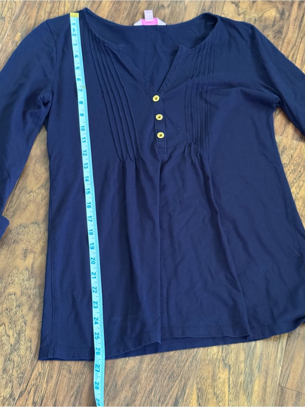 Lilly Pulitzer Navy Pintuck Henley Blouse - Picture 4 of 8